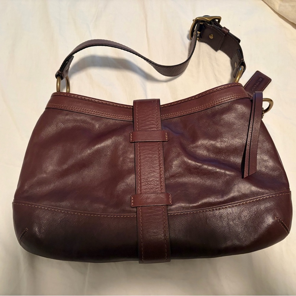 Coach Shoulder Bag in Deep Wine Leather with Brass Hardware - Picture 6 of 10